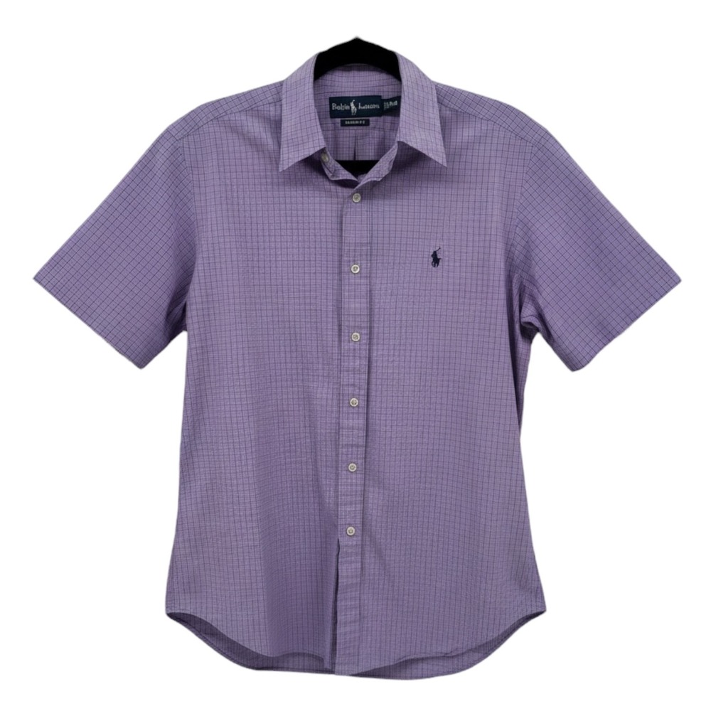 Ralph Lauren Men's M Purple Gingham Check Short Sleeve Shirt Classic Fit‎ Preppy